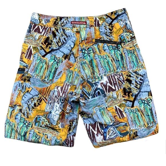 Quiksilver Board Shorts Men's Size 34 Tahitian Tribal Basquiat Art Swim Short - Picture 2 of 3